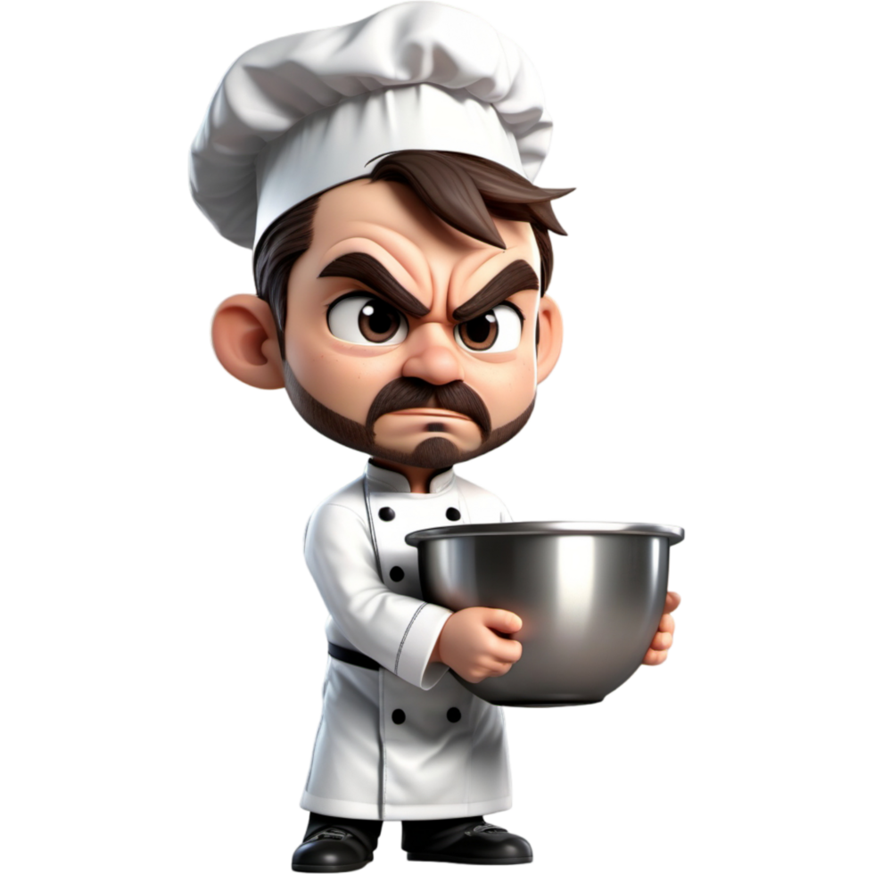 Chef is holding a mixing bowl with Angry expression. AI Generative png