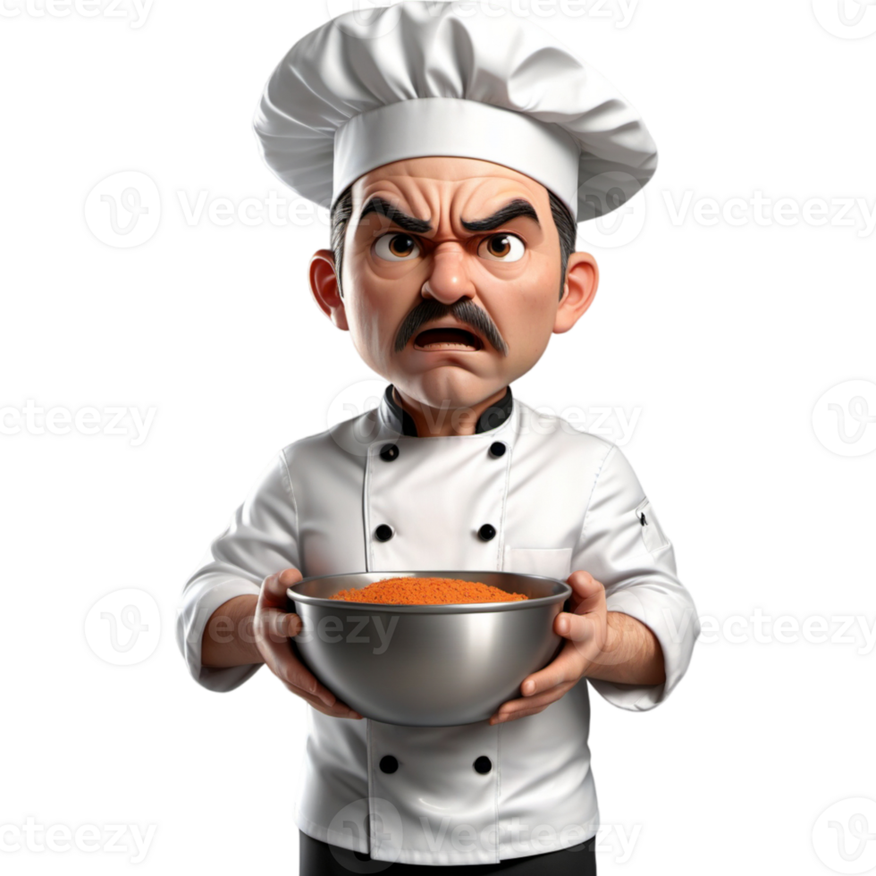 Chef is holding a mixing bowl with Angry expression. AI Generative png