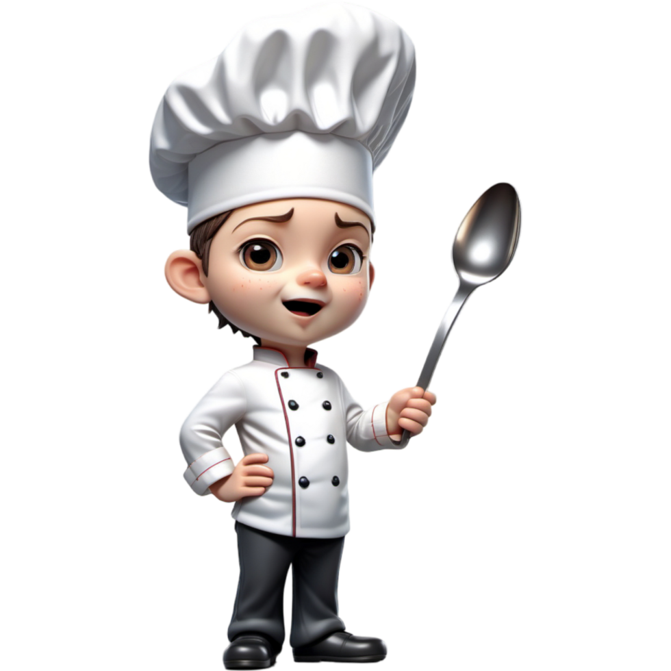 Chef is holding a spoon with Embarrassed expression. AI Generative png