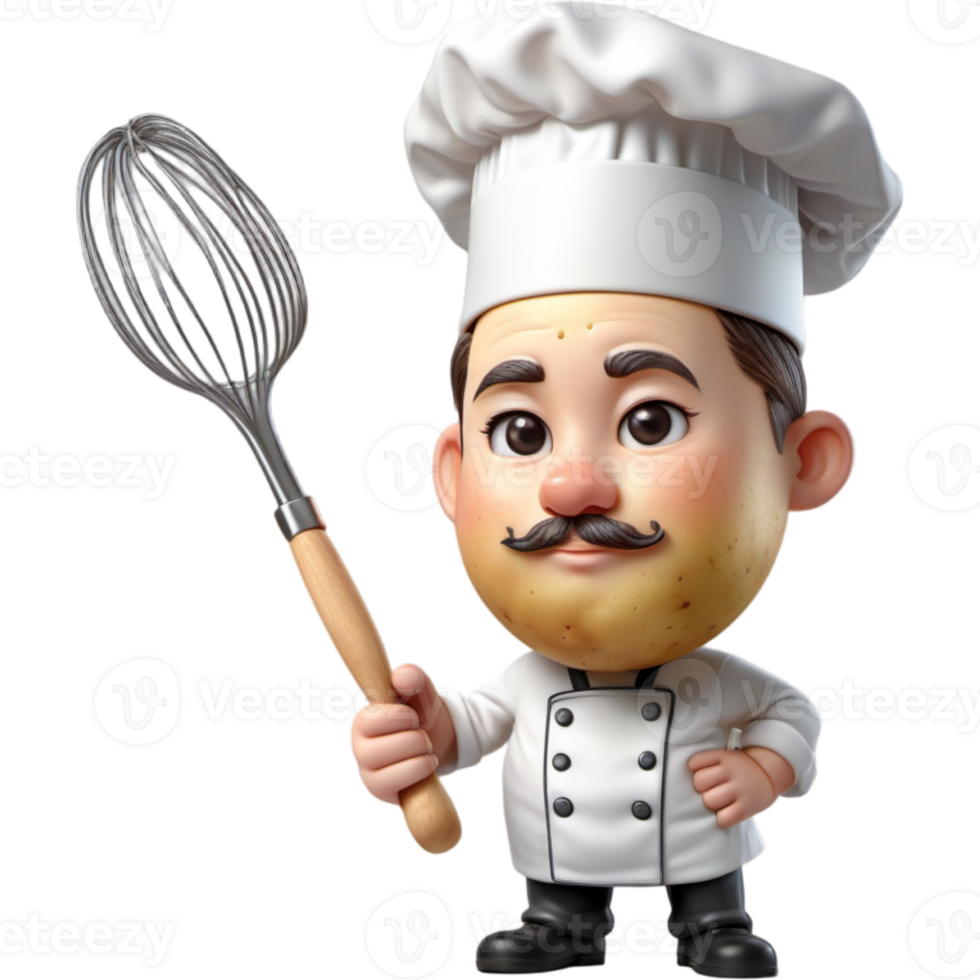 Chef is holding a potato masher with Thoughtful expression. AI Generative png