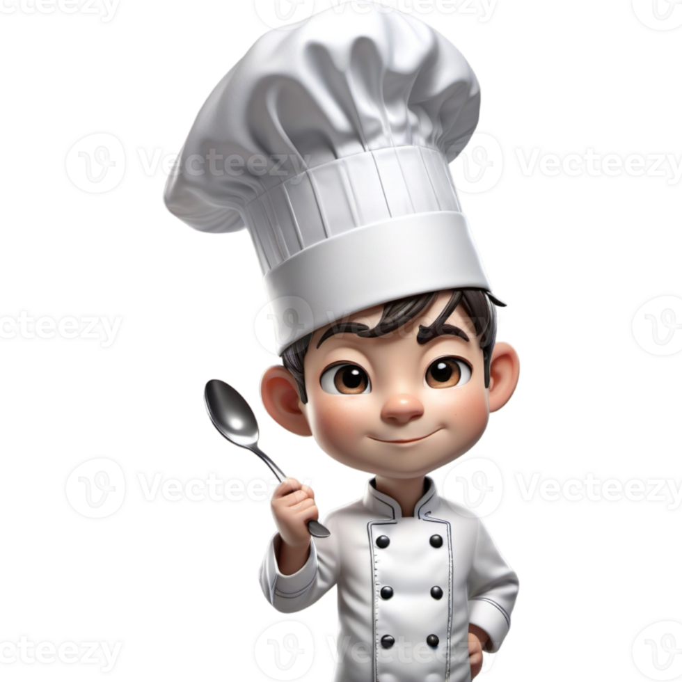 chef is Holding een lepel met in verlegenheid gebracht uitdrukking. ai generatief png