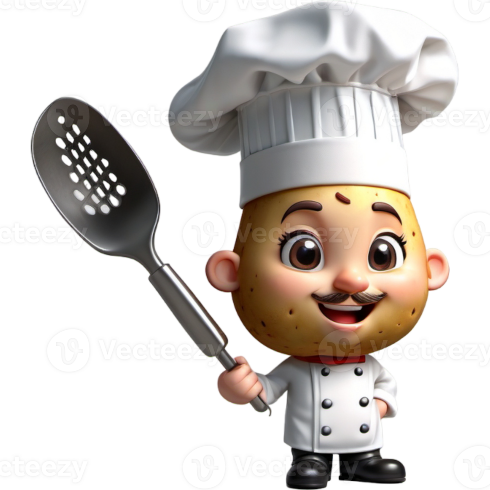Chef is holding a potato masher with Thoughtful expression. AI Generative png