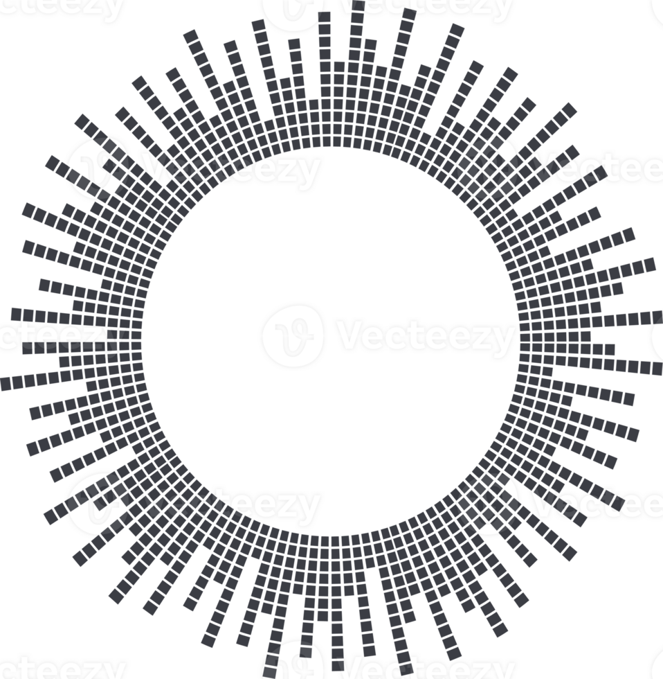 Kreis Klang Welle. Audio- Musik- Ausgleich. runden kreisförmig Symbol. Spektrum radial Muster und Frequenz rahmen. png