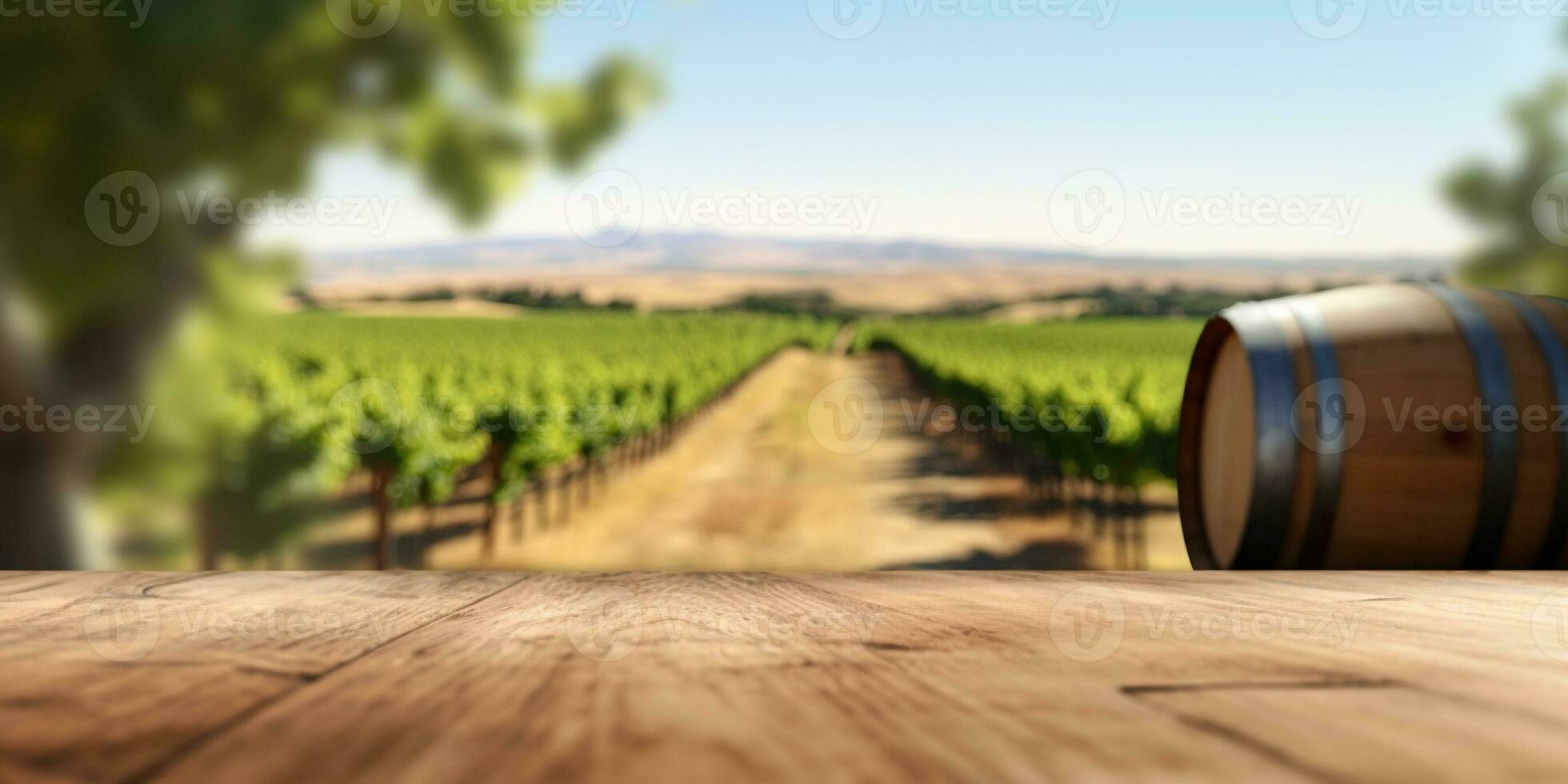 Generative AI, beautiful vineyard, green landscape. Rows of vines on sunset photo