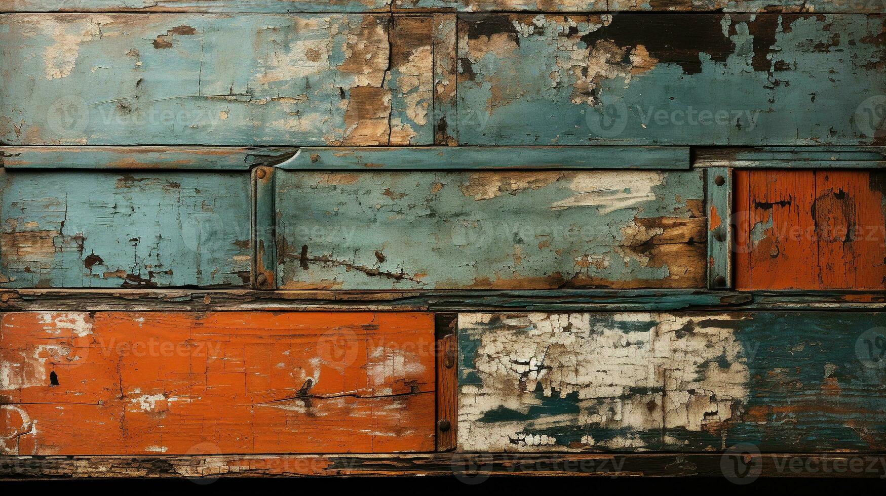 generativo ai, antiguo vestidor de madera textura. azul, turquesa, amarillo y naranja colores. Clásico grunge antecedentes foto