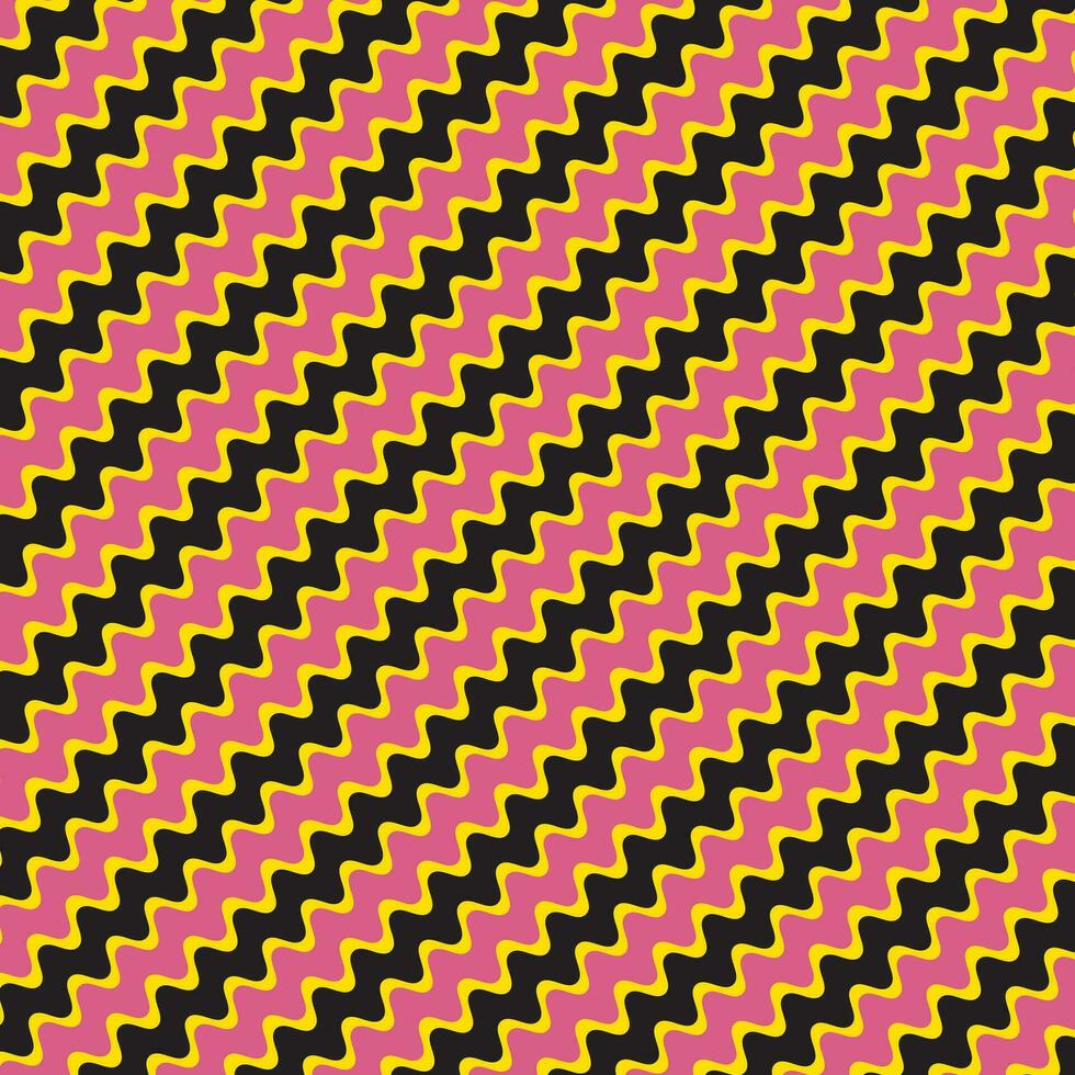 simple abstract babypink and black color wavy digonal line zig zag pattern on yellow background vector