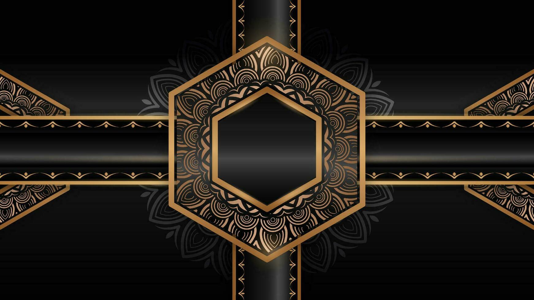 golden hexagon frame black and gold  design vector
