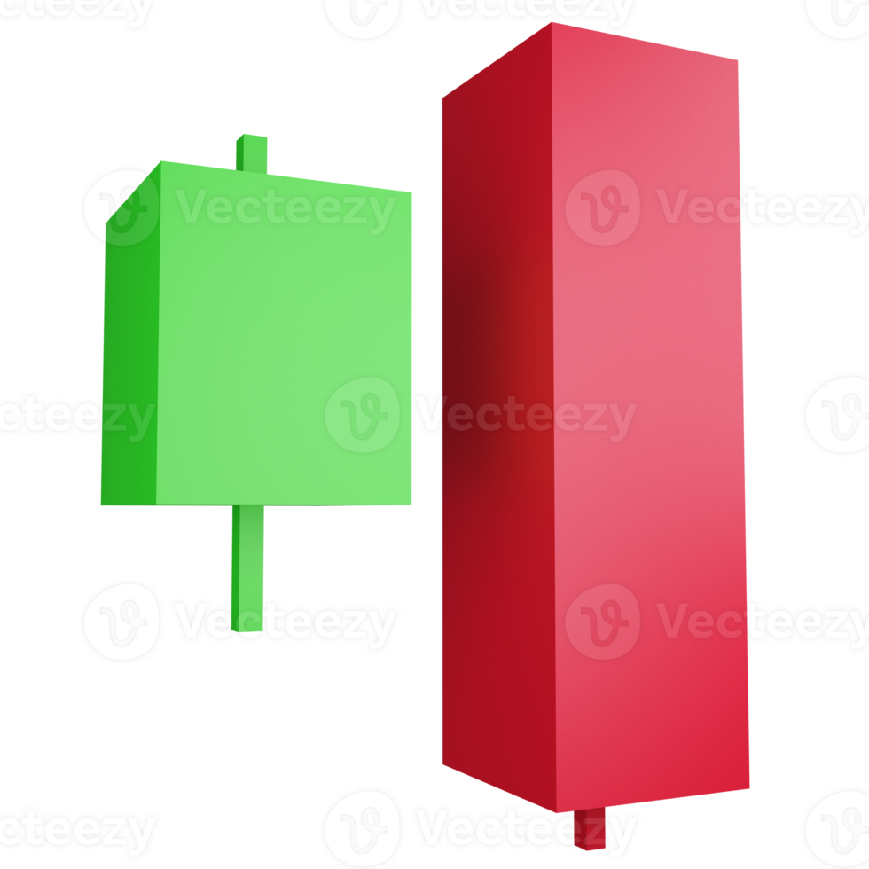 Bearish engulfing candlestick clipart flat design icon isolated on transparent background, 3D render investment and trading concept png