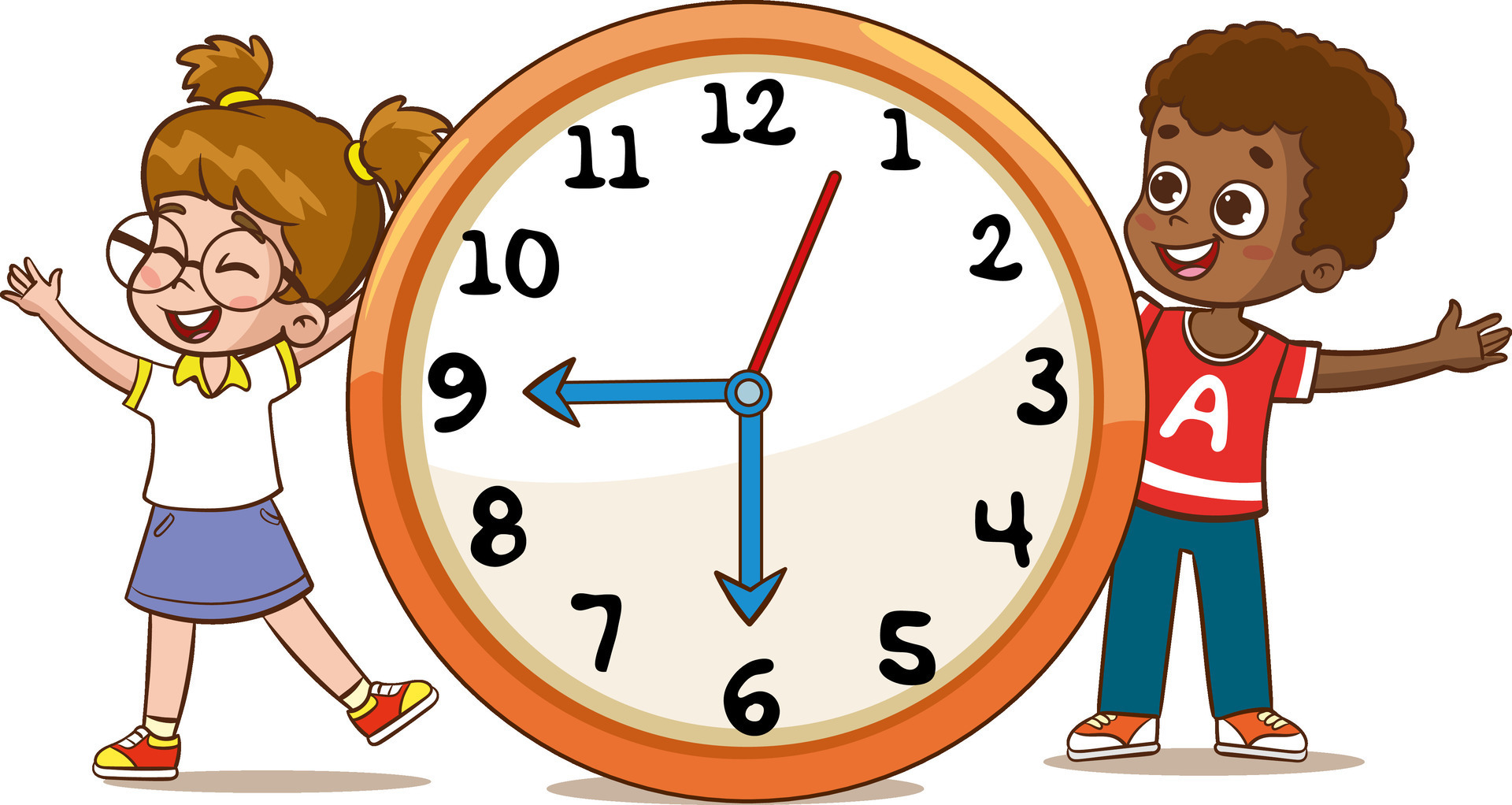 teaching the concept of time.Cute children clock template illustration