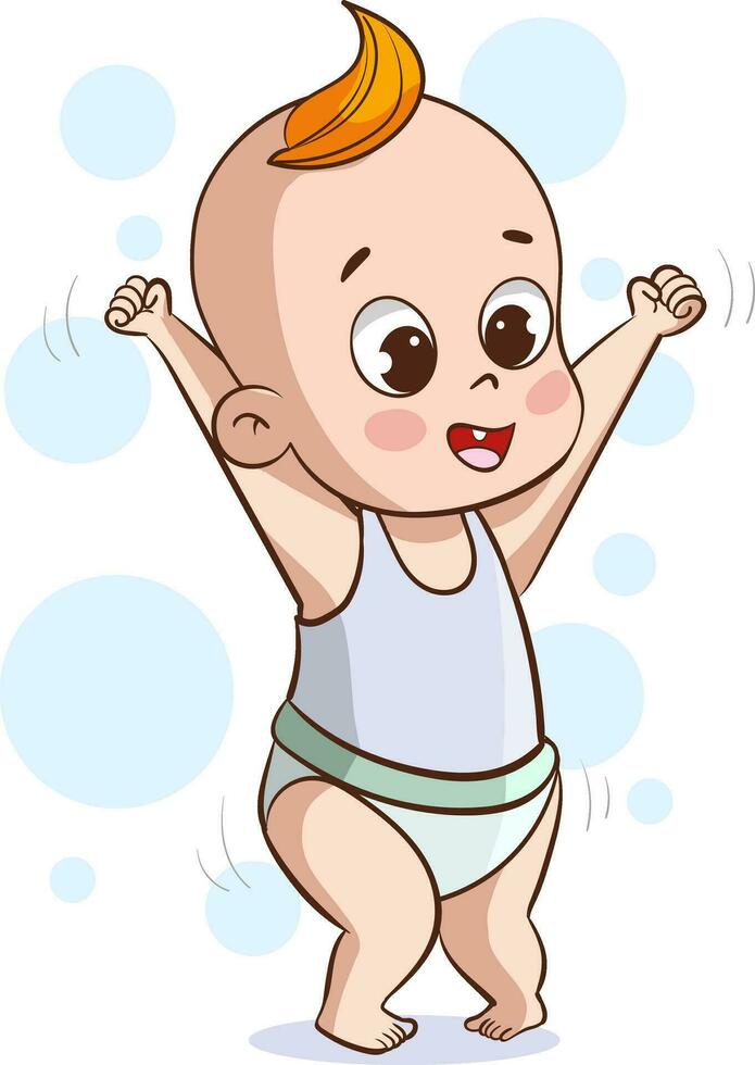 vector illustration of Cute little baby boy in diaper sitting