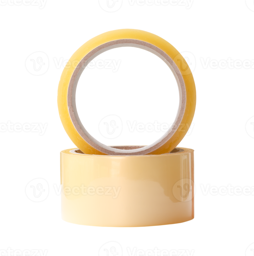 Two brown transparent tape in stack isolated with clipping path in png file format