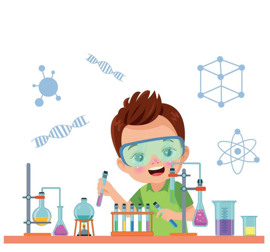 little scientist doing experiments and research vector