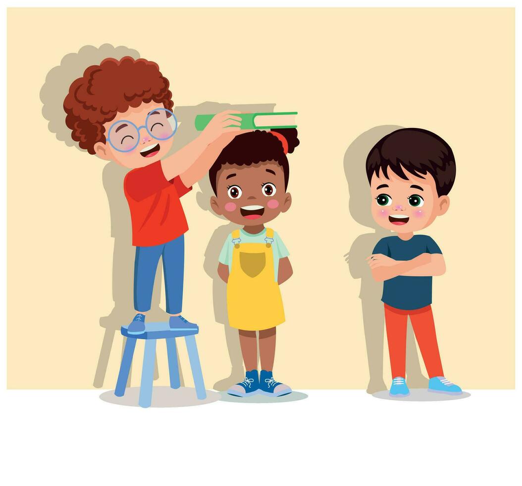 little cute kids measuring height vector