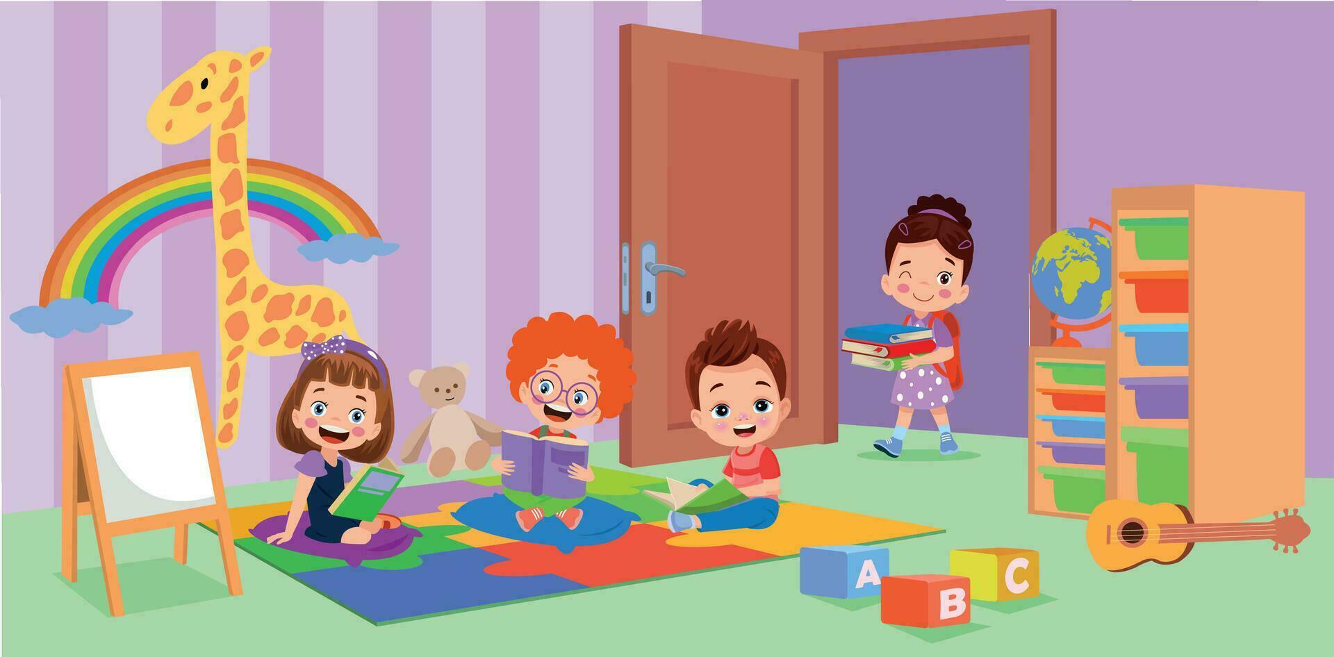 back to school school classroom and cute happy students vector