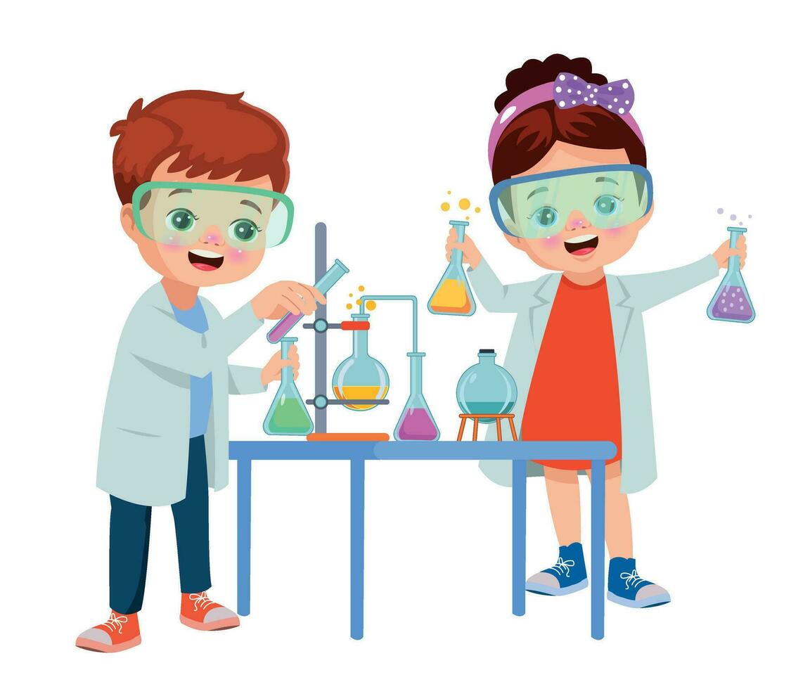 little scientist doing experiments and research vector