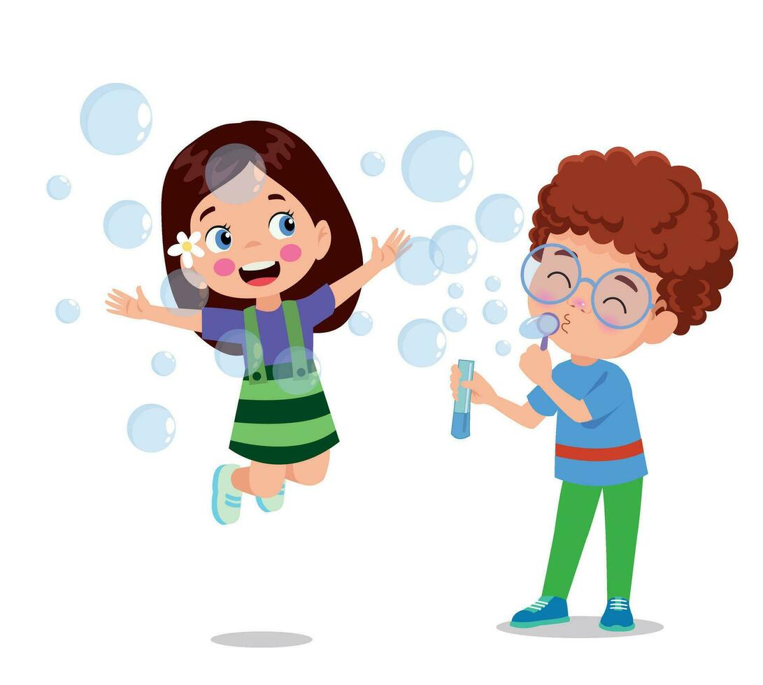 cute Children playing with bubbles vector