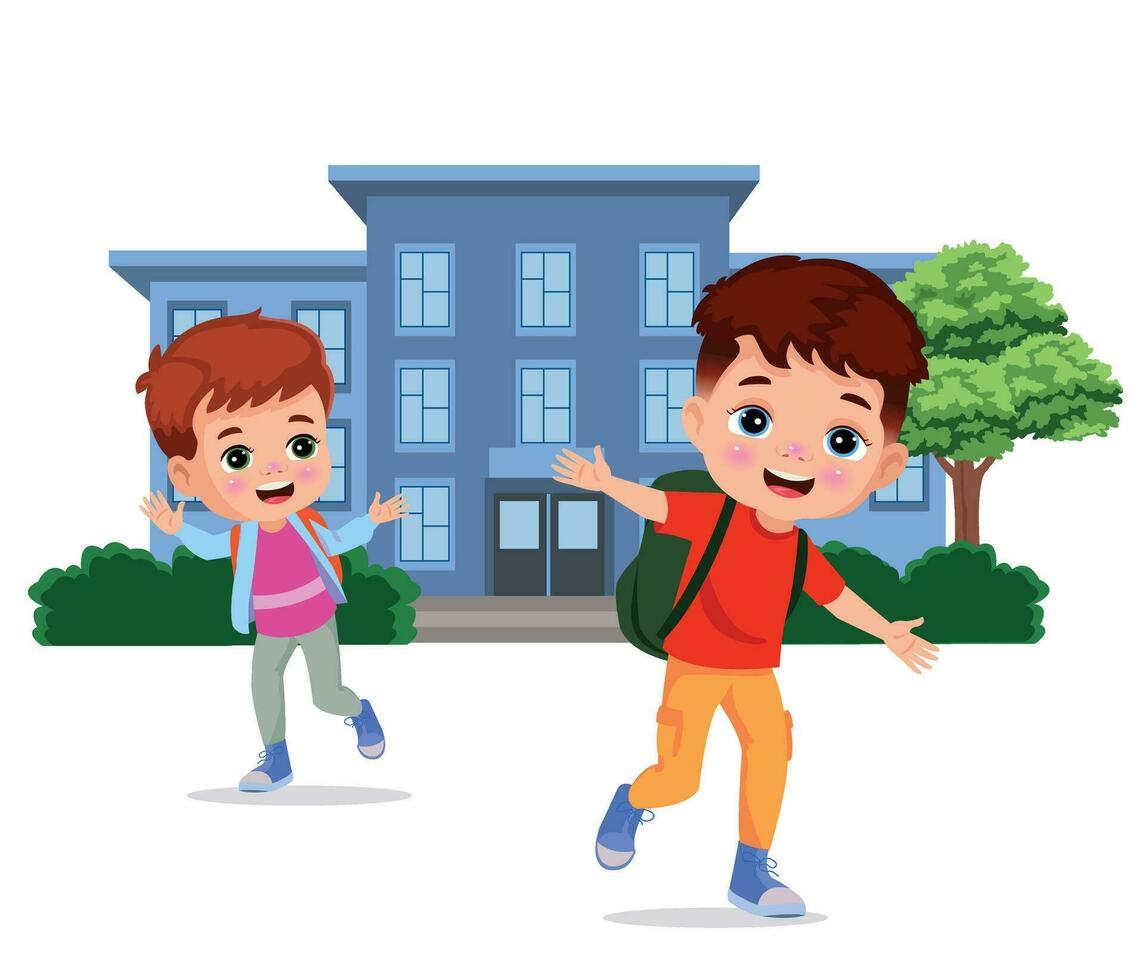 happy cute students leaving school vector