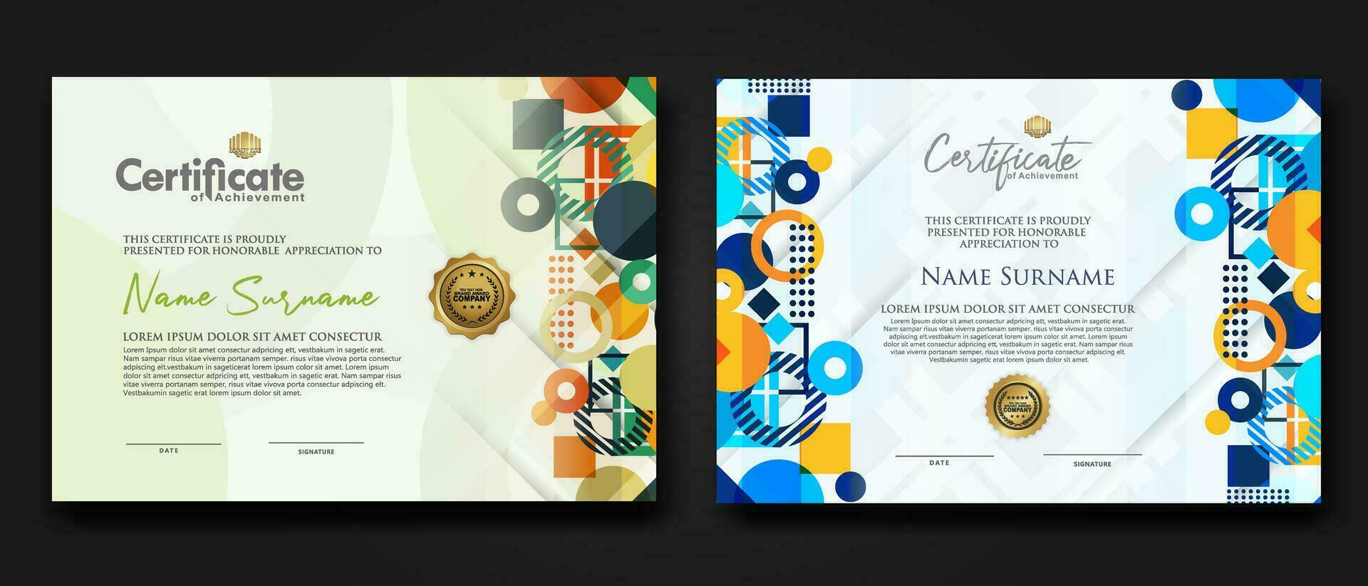 modern certificate template with dynamic color on geometric shape ornament vector
