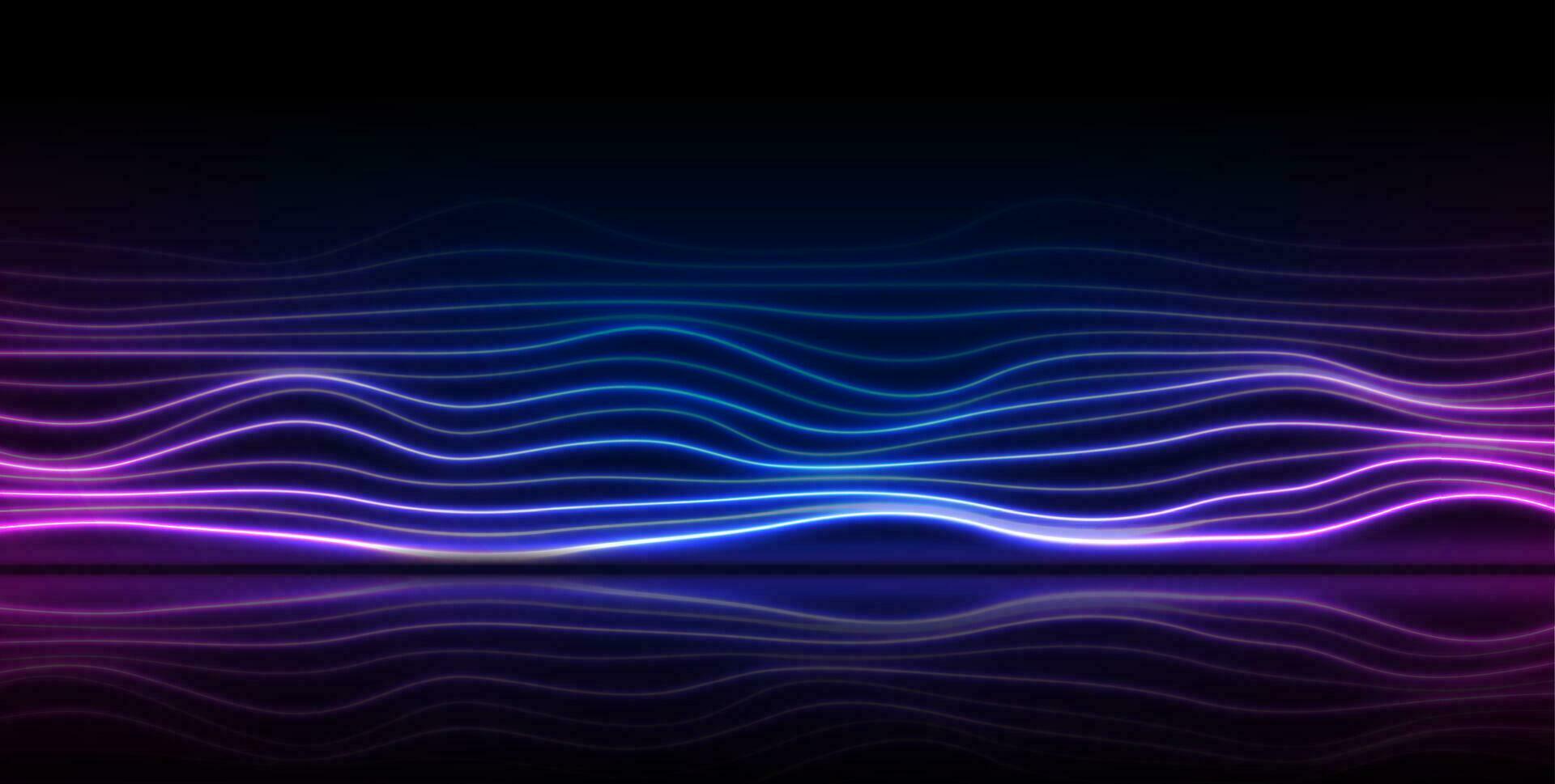 Blue purple neon waves abstract technology background vector