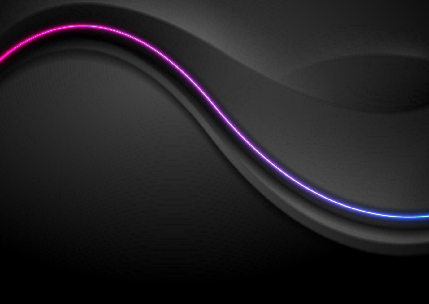 Black smooth abstract background with neon wave vector