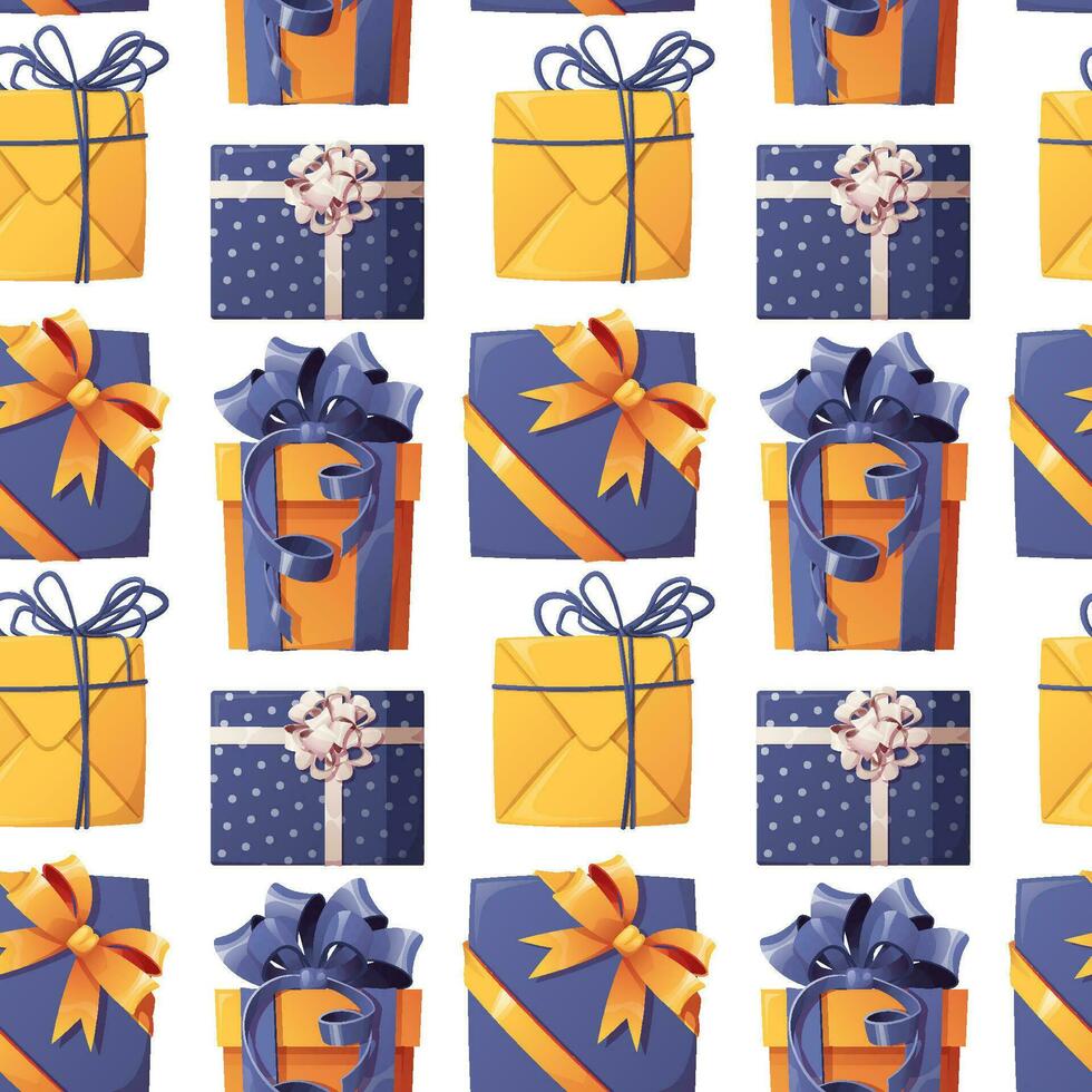 Seamless pattern with gift boxes and ribbons and bows. Background for New Year, Christmas, birthday. Texture for wrapping paper, wallpapers, fabrics, etc. vector