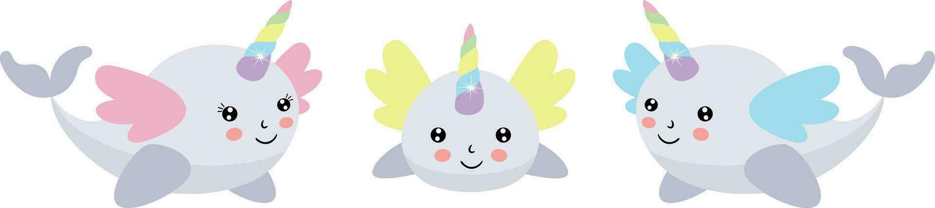 Cute unicorn whale with wings vector