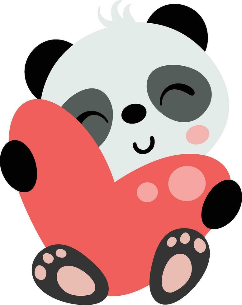 Cute panda sitting holding a big heart vector