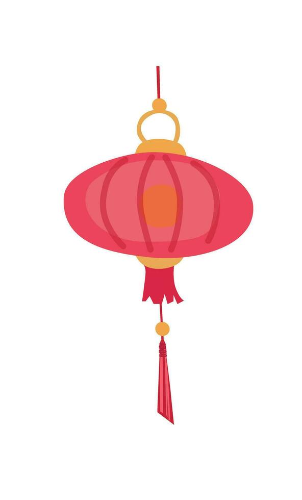 Paper lantern vector illustration. Mid autumn festival concept. Traditional chinese or asian lantern. Handmade paper lamp. Flat vector in cartoon style isolated on white background.