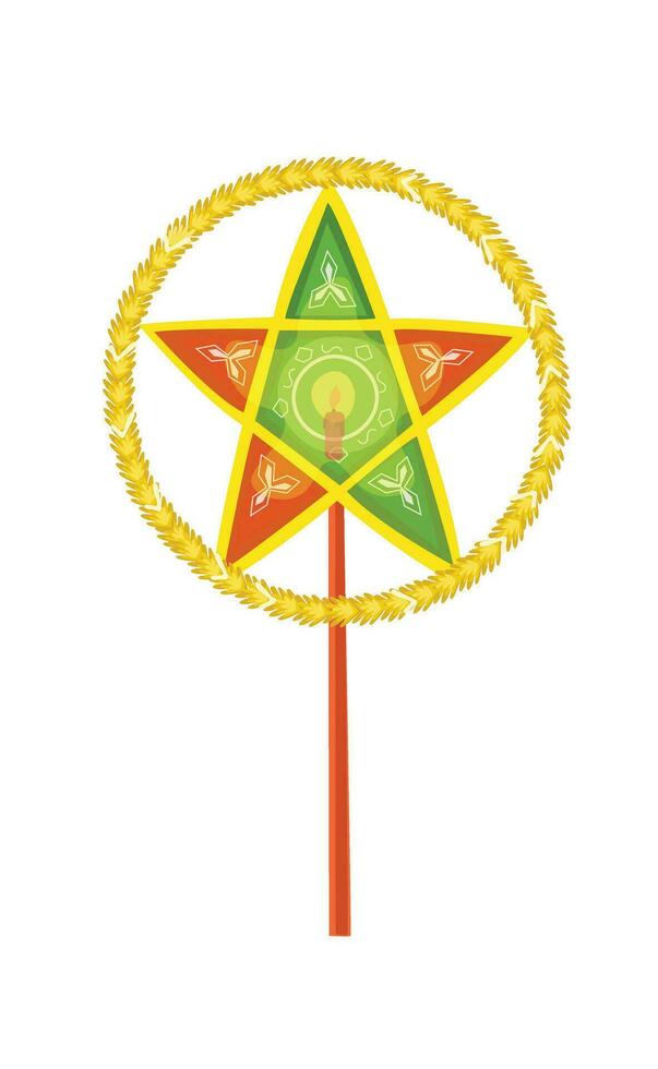 Traditional vietnamese star lantern vector illustration - den ong sao. Mid autumn festival concept.. Handmade paper craft. Star lights.