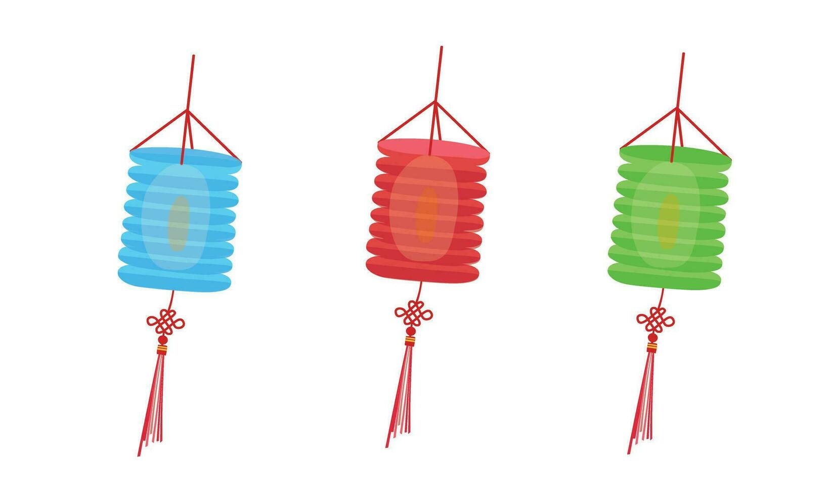 Paper lantern vector illustration set. Mid autumn festival concept. Traditional chinese or asian lantern. Handmade paper lamp. Flat vector in cartoon style isolated on white background.