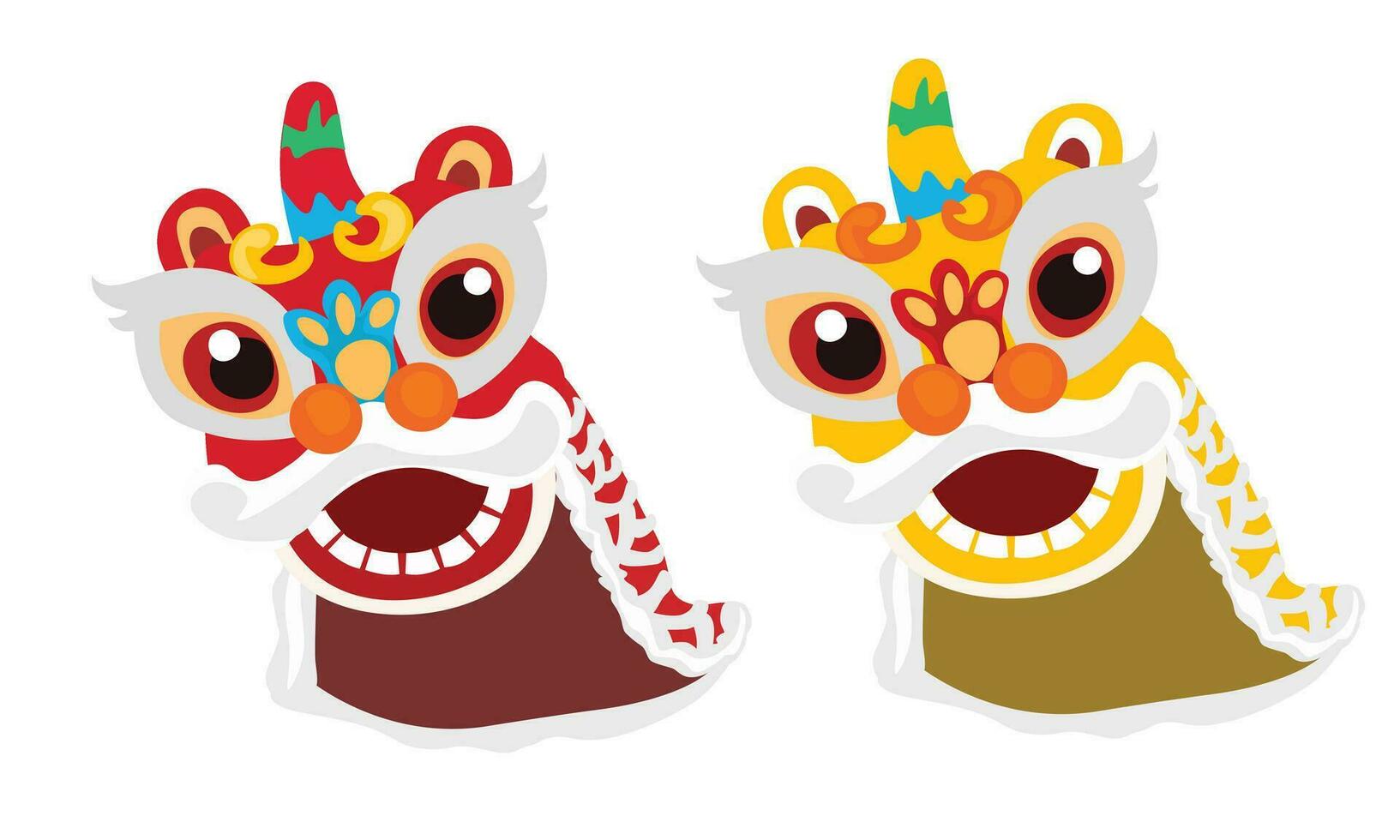 Chinese lion dance vector illustration. Lion head dancing. Mid autumn concept. Happy lunar new year. Flat vector in cartoon style isolated on white background.