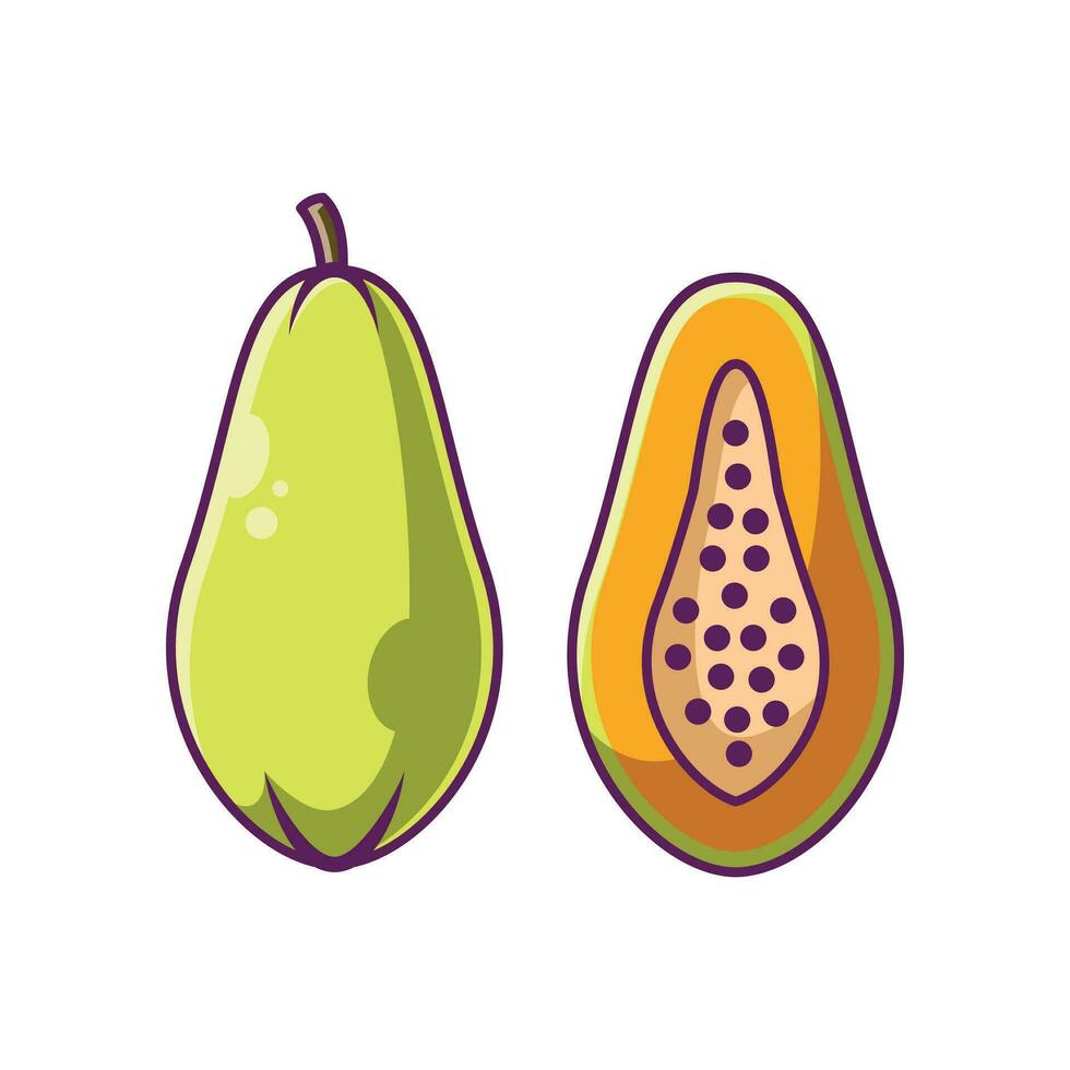 Papaya Fruit Cartoon Vector Illustration Design. Fruits Premium Illustration Isolated.