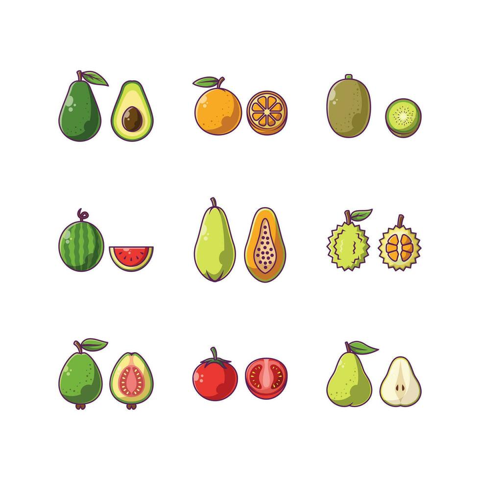 conjunto de frutas dibujos animados vector ilustración diseño vol. 02 - frutas prima ilustración aislado.