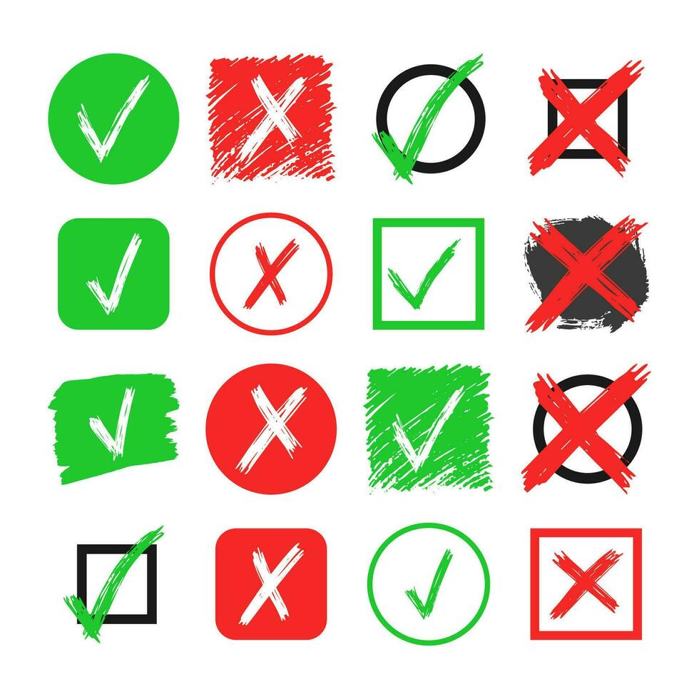 Hand drawn check and cross sign elements vector
