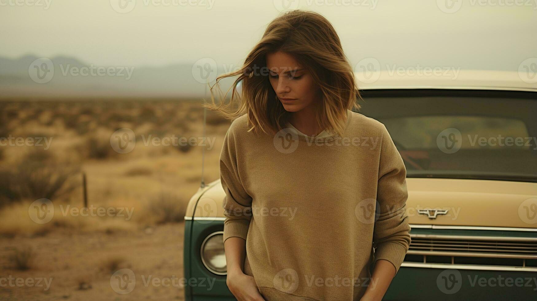 Generative AI, road trip aesthetic concept, muted neutral colors, happy travel, enjoy holidays and relaxation photo