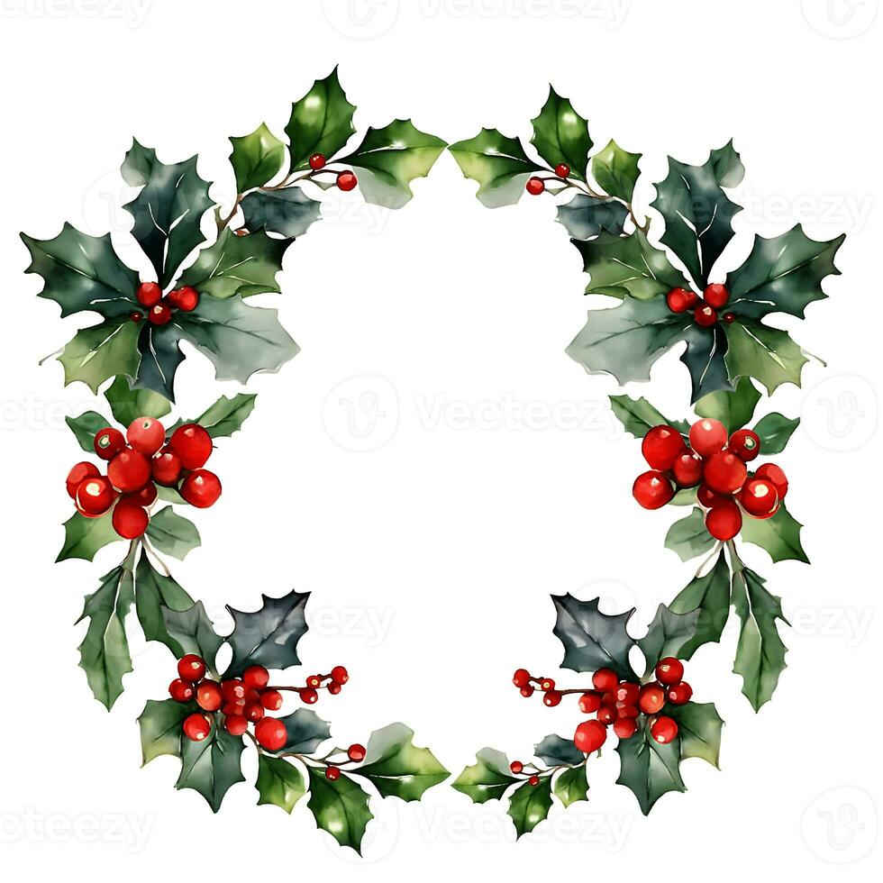 Holly and red berries wreath frame photo