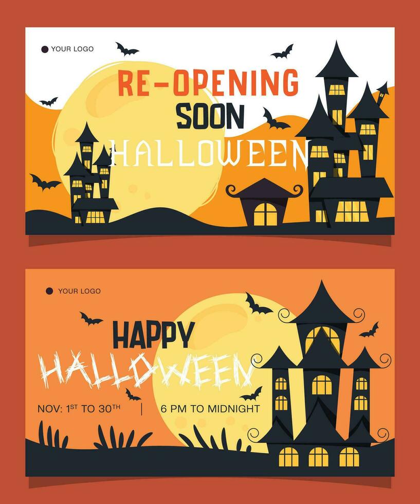 Halloween party and sale banner set illustration template vector