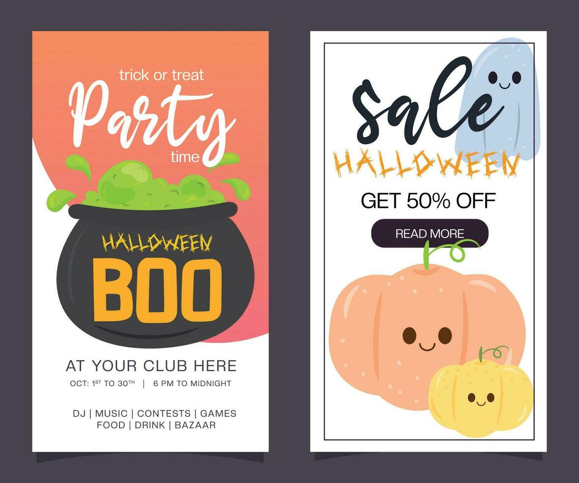 Halloween party and sale banner set illustration template vector