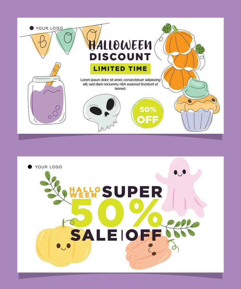 Halloween party and sale banner set illustration template vector