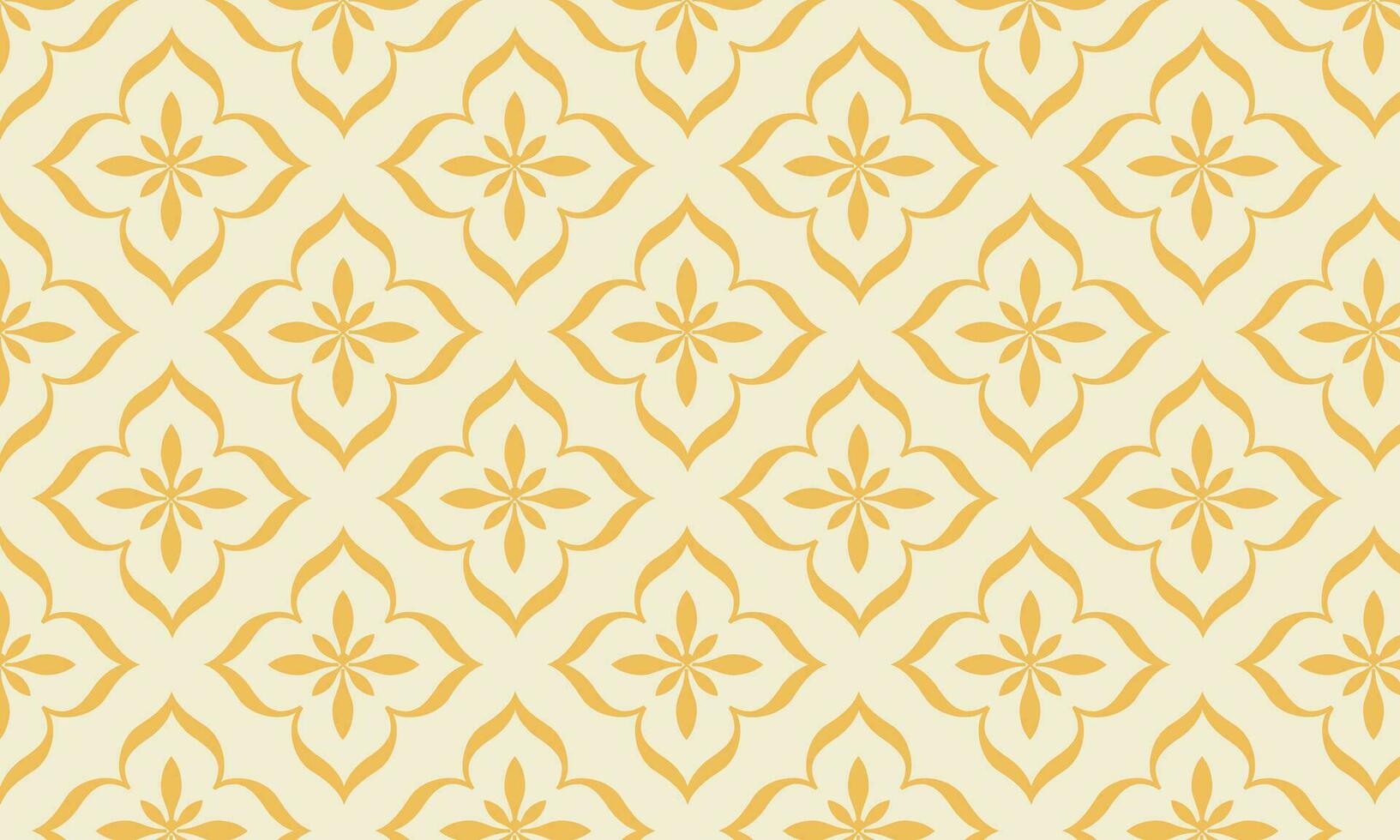Indonesian batik design with geometric pattern of gold floral ornaments on yellow background.  abstract floral seamless pattern vector illustration