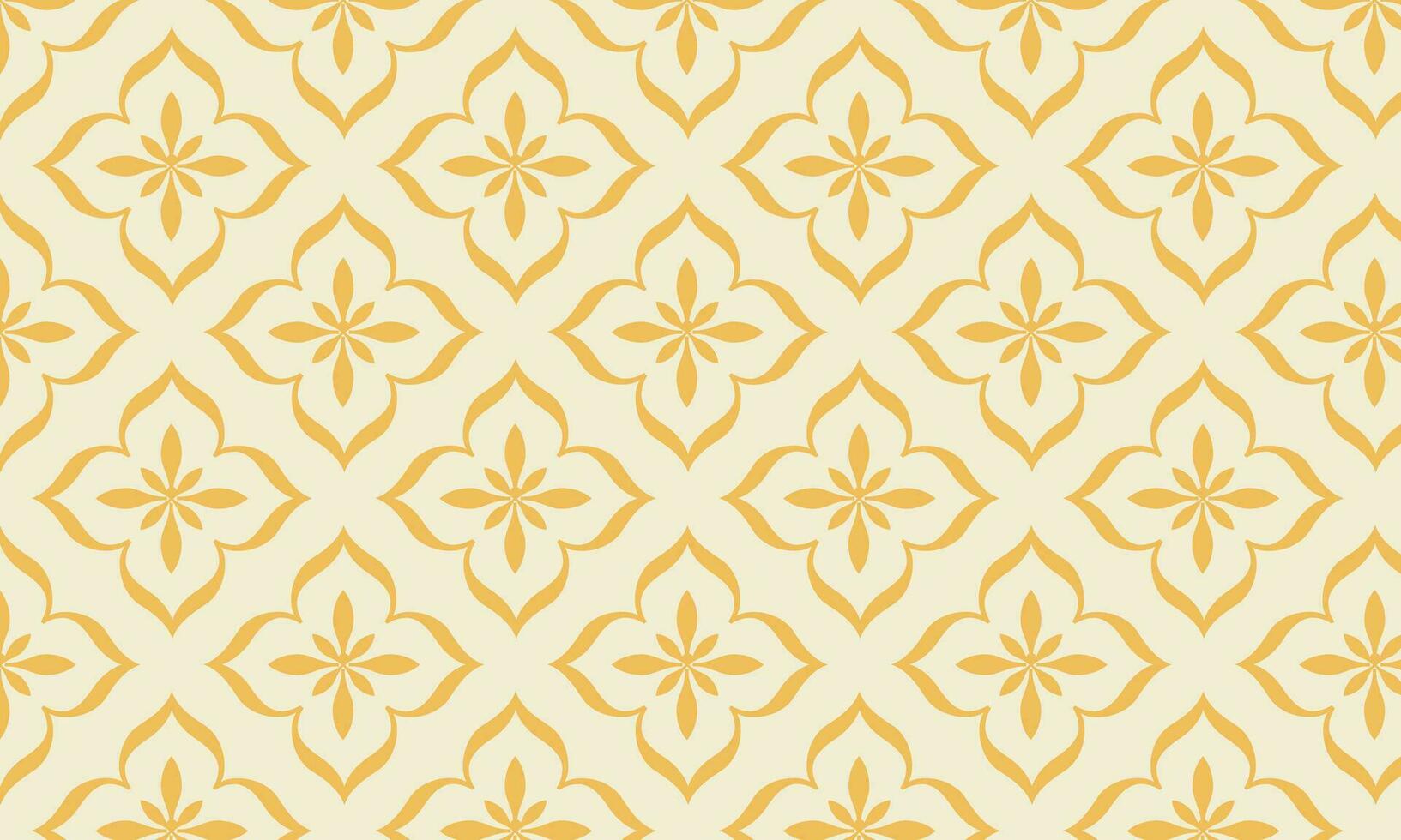 indonesio batik diseño con geométrico modelo de oro floral adornos en amarillo antecedentes. resumen floral sin costura modelo vector ilustración