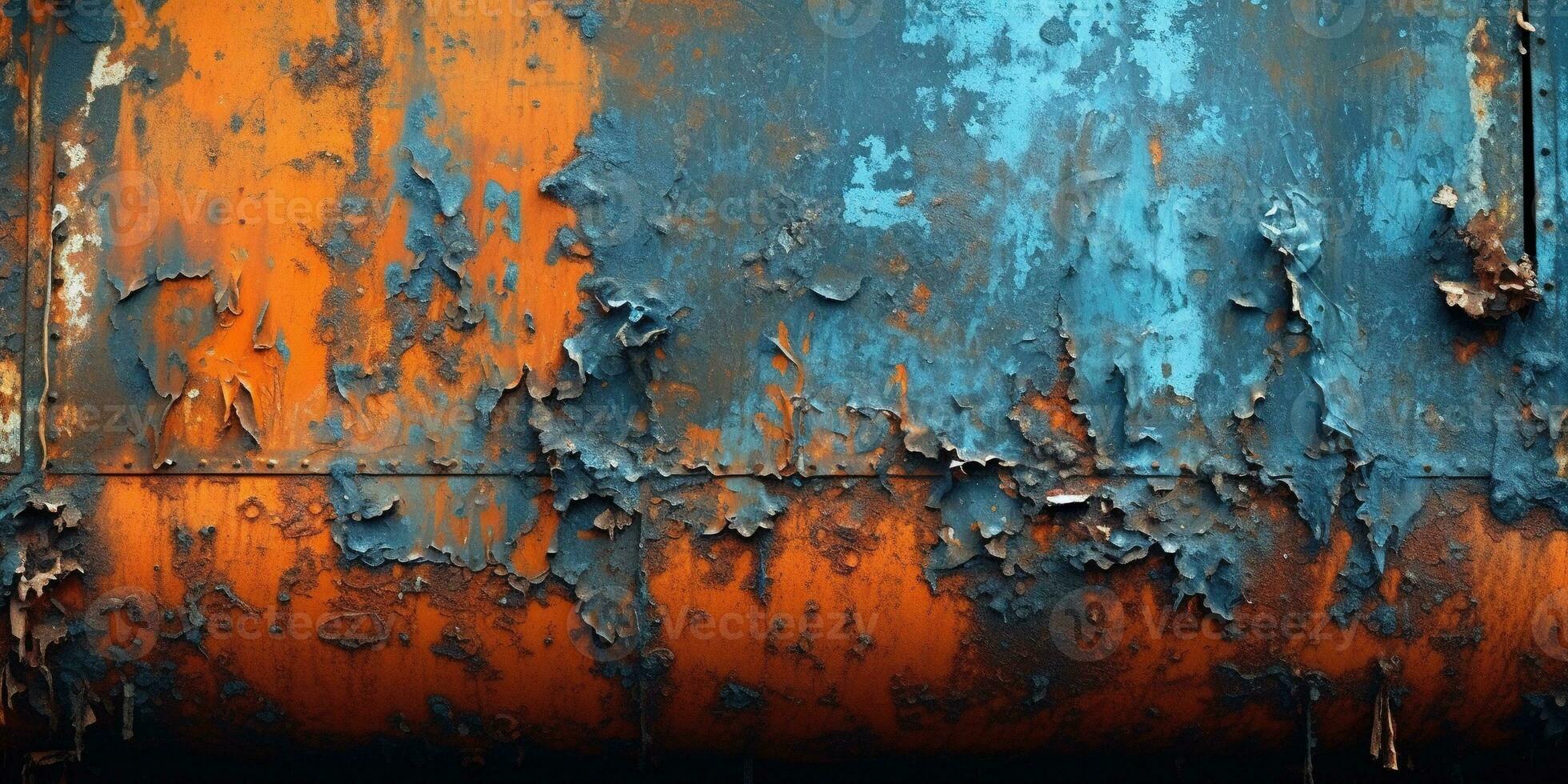 Generative AI, Rusted blue and turquoise metal background. Grunge old wall texture photo