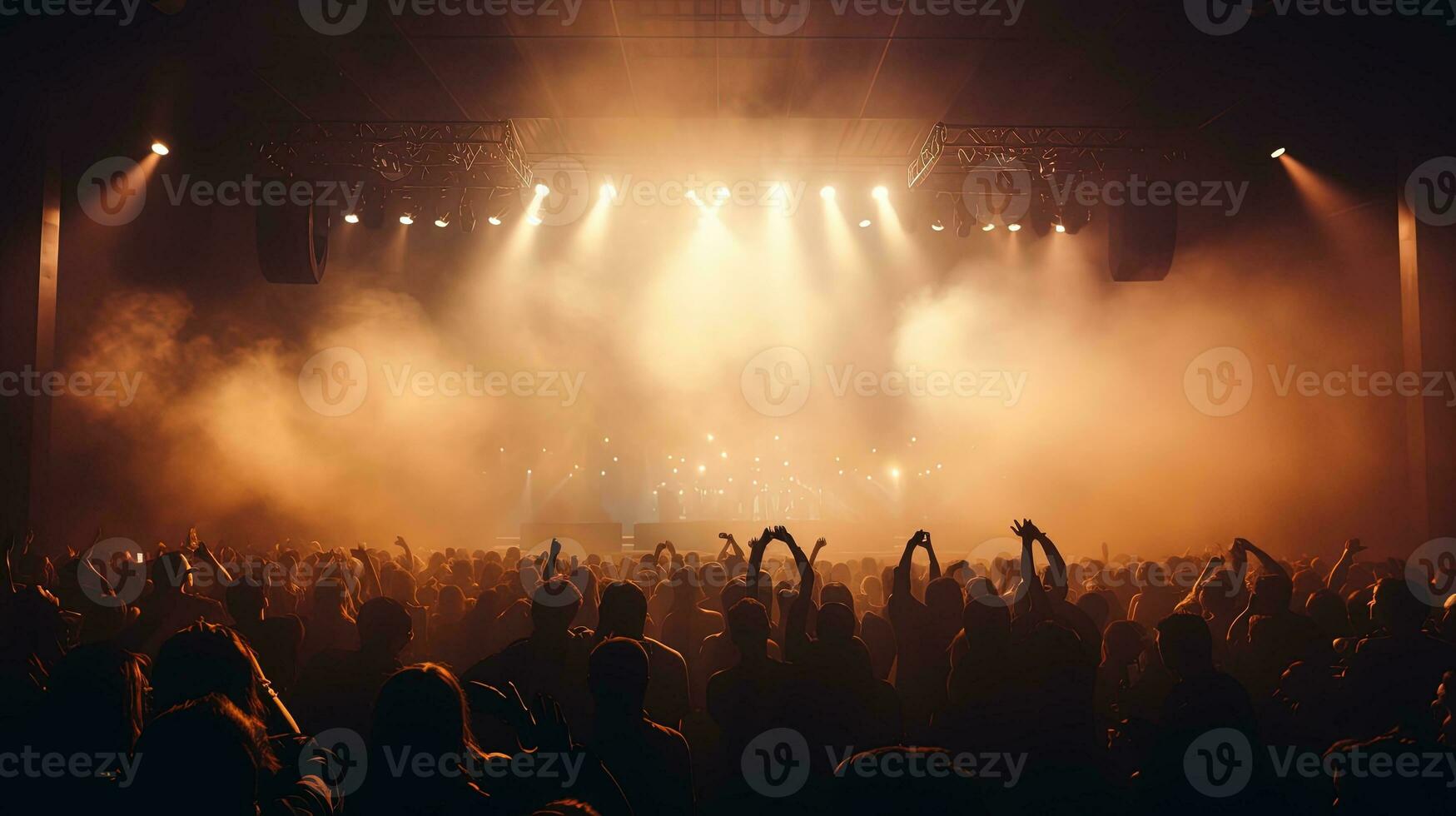 generativo ai, personas multitud en música rock festival concierto en estadio, grande etapa iluminado por focos foto