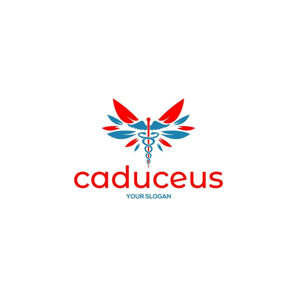 Caduceus Wing Logo Design Vector