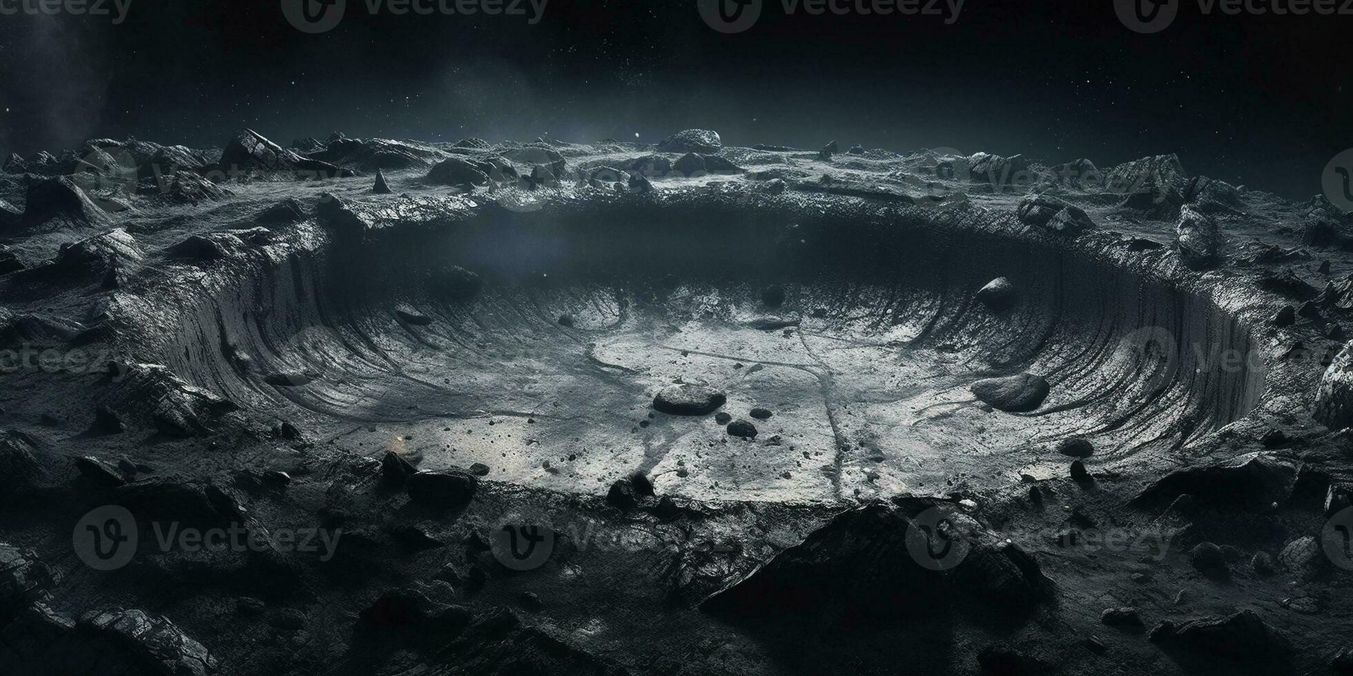 Generative AI, another alien planet surface relief, moon crater. Space background photo