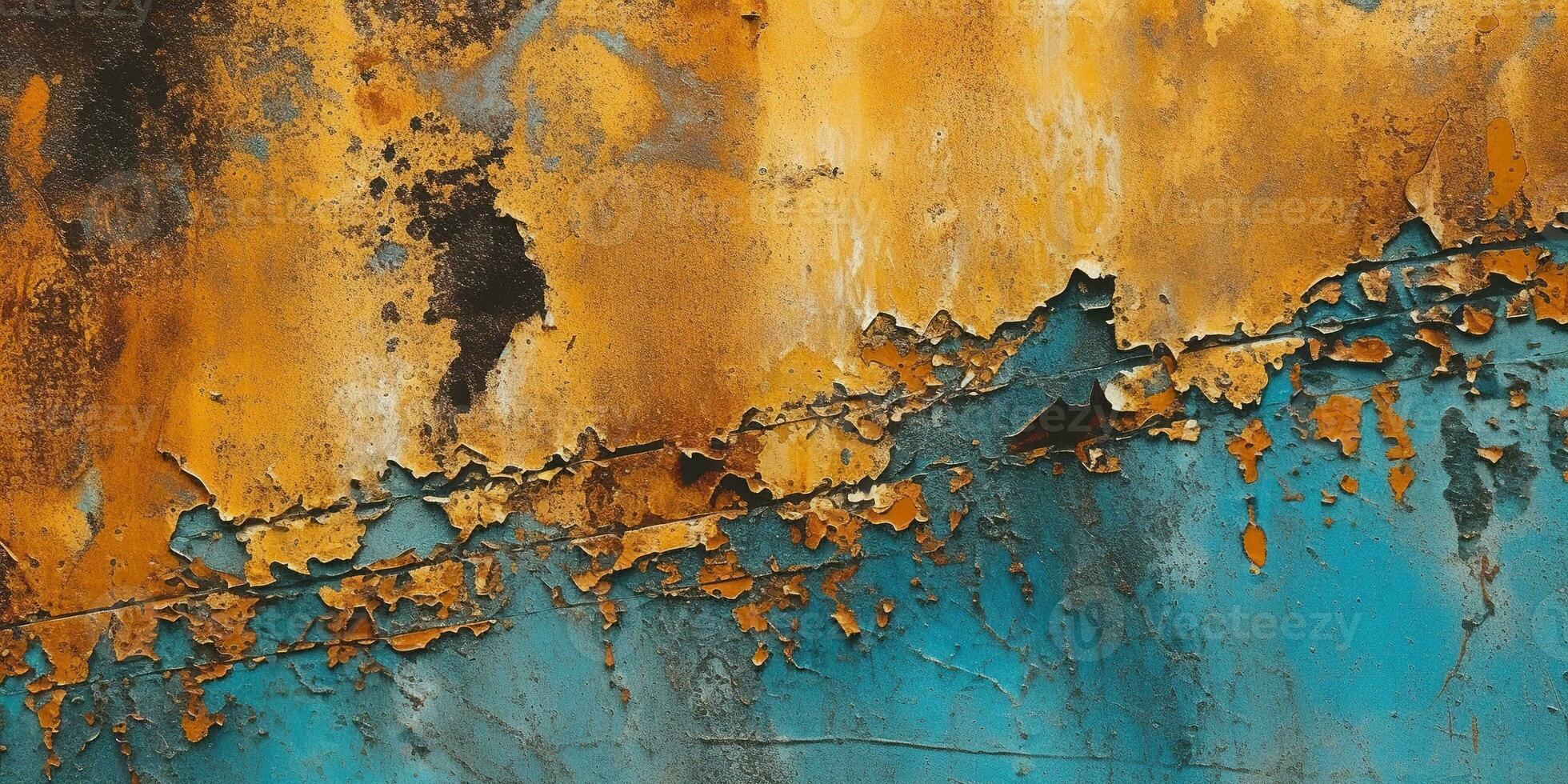 Generative AI, Rusted blue and turquoise metal background. Grunge old wall texture photo