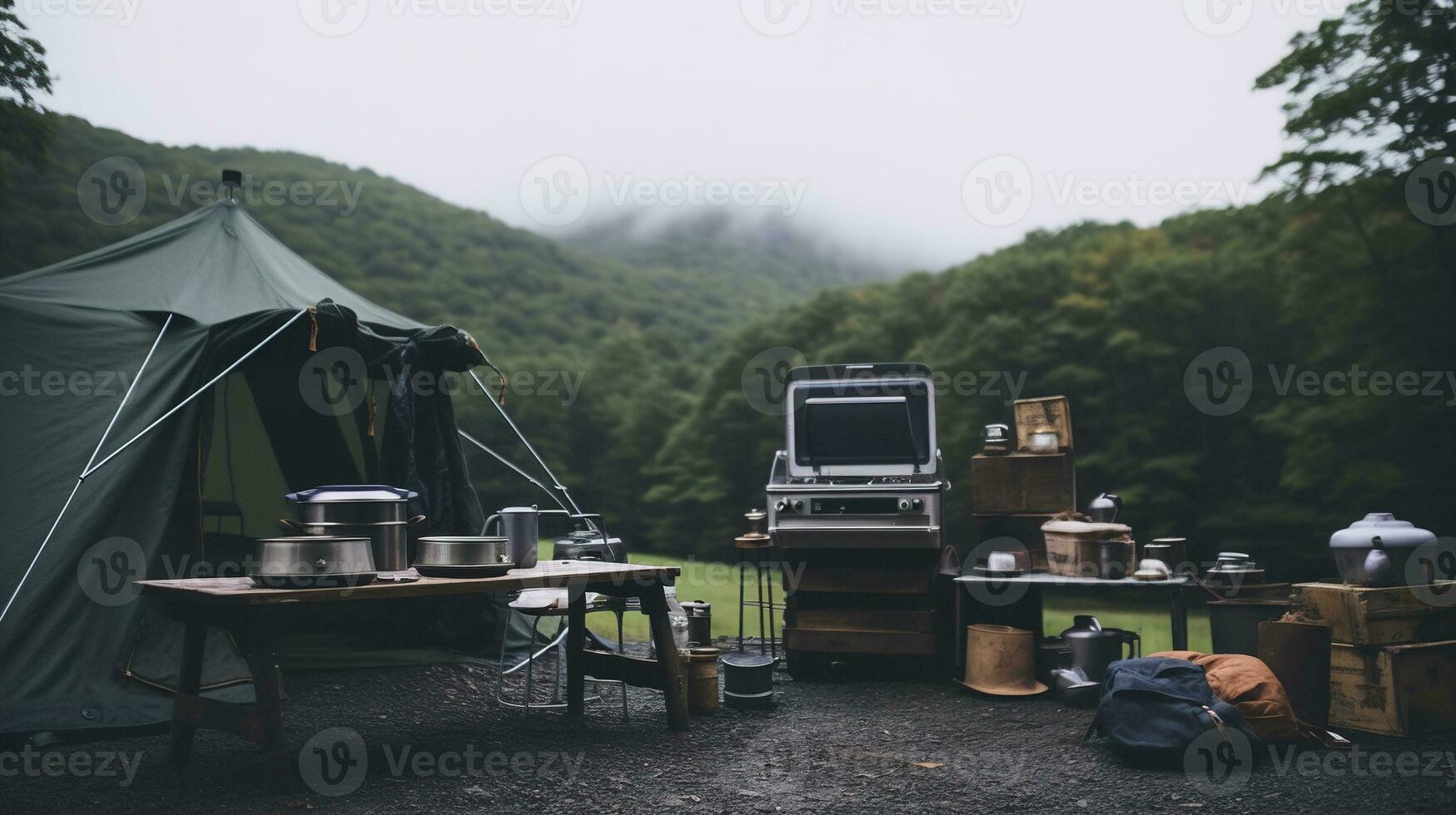 Generative AI, Camping outdoor concept in neutral muted colors, tourist camp photo