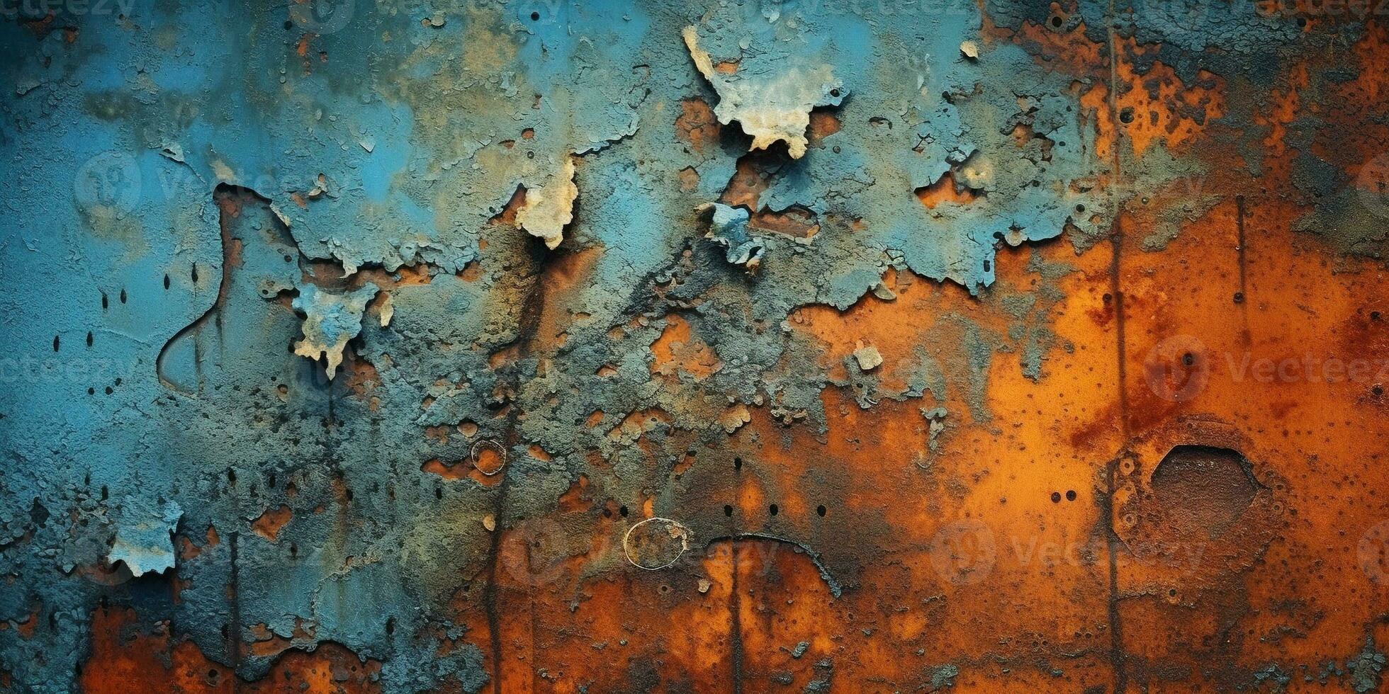 Generative AI, Rusted blue and turquoise metal background. Grunge old wall texture photo