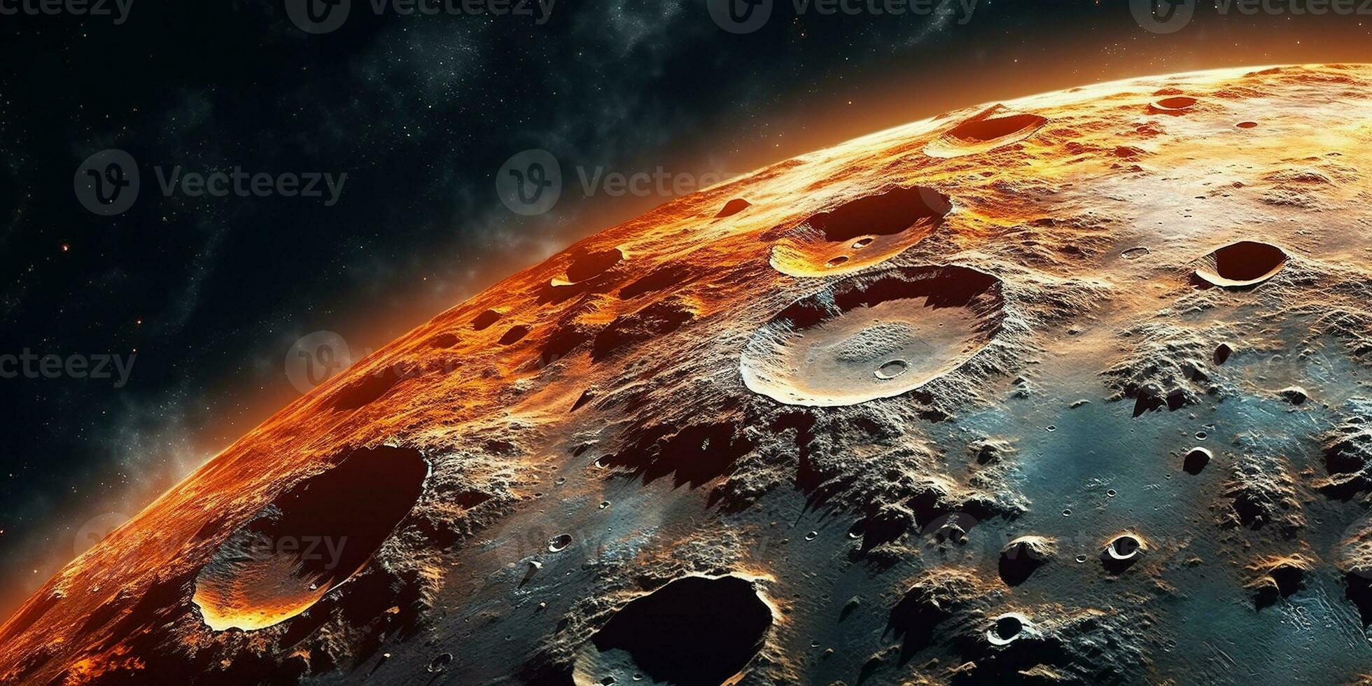 Generative AI, another alien planet surface relief, moon crater. Space background photo