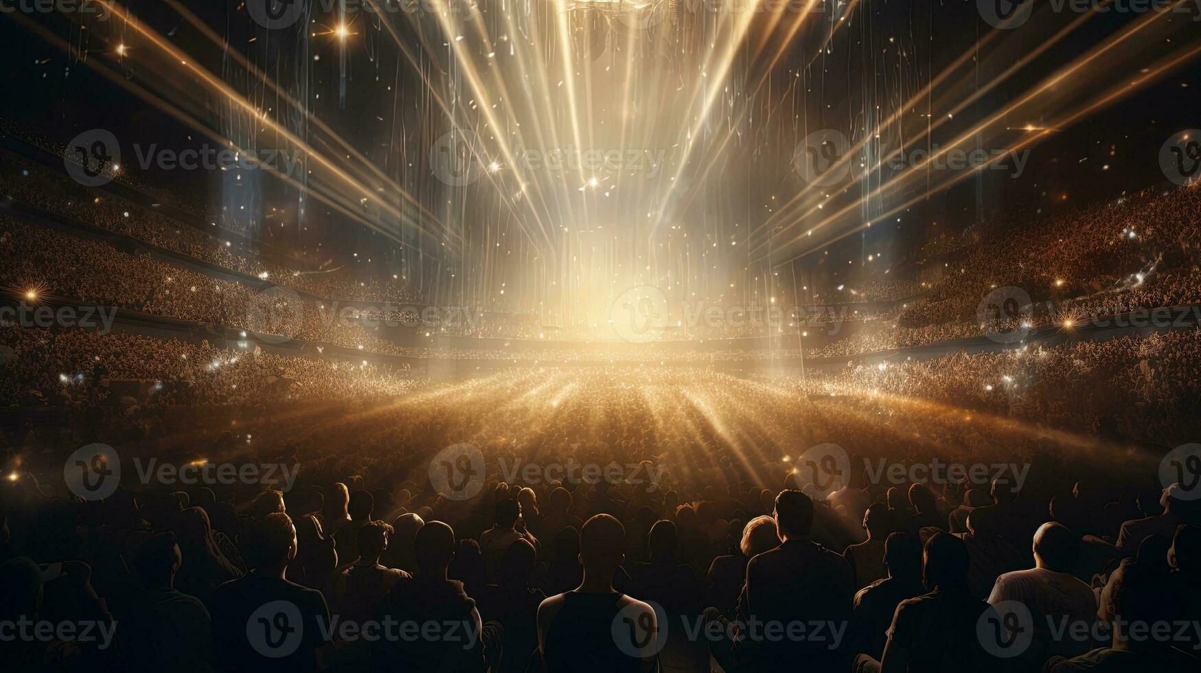 generativo ai, personas multitud en música rock festival concierto en estadio, grande etapa iluminado por focos foto